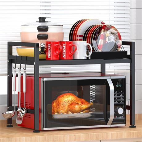 PUSDON Extendable Microwave Oven Rack, Adjustable Microwave/Toaster Shelf Heavy
