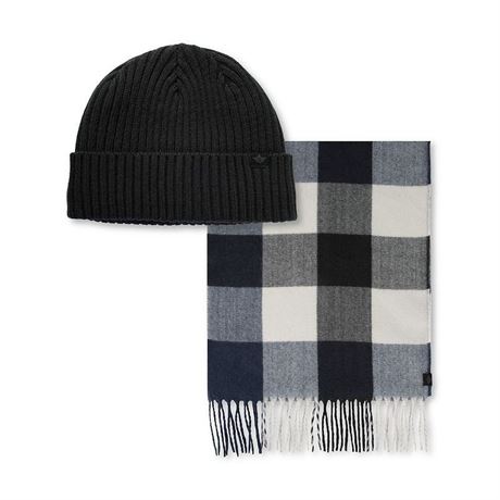 Men's Dockers® 2-pc. Beanie & Brushed Plaid Scarf Gift Set, Black