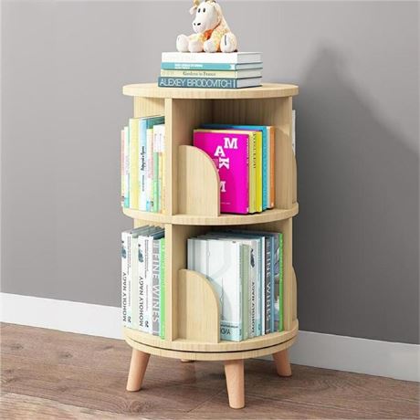 Gdrasuya10 2 Tier Rotating Bookshelf with Legs, Small Stackable Bookshelf 360