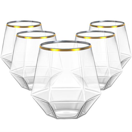 Lullaby 40pcs Plastic Wine Glasses with Gold Rim, 12oz Clear Disposable Wine