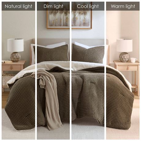 Ellis 3-Piece Brown Solid Polyester Full/Queen Textured Knit Chenille Comforter