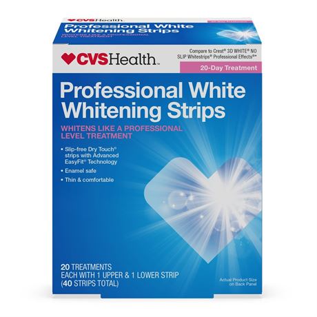 CVS Professional White Teeth Whitening Strips, 20 Treatments - 20 Ct