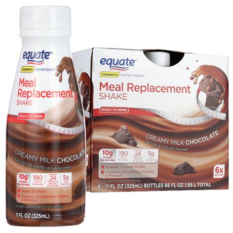 Equate Meal Replacement Shake, Creamy Milk Chocolate, 11 fl oz, 4 Count