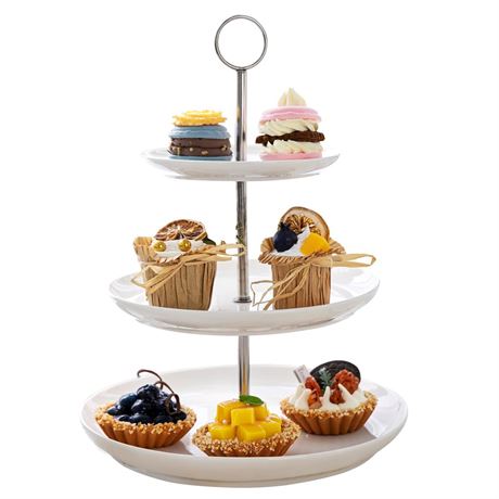 Sweese 3 Tier Cupcake Stand- White Porcelain Cake Stand- Dessert Stand, Tiered