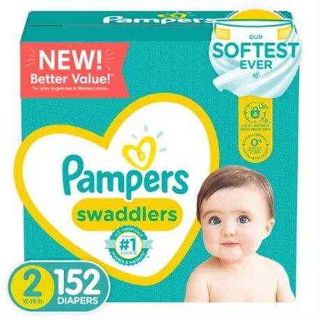 Pampers Swaddlers Diapers  Soft and Absorbent  Size 2  152 Ct