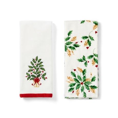 Lenox Holiday Tree Kitchen Towels  Set of 2  White  18 W X 28 L