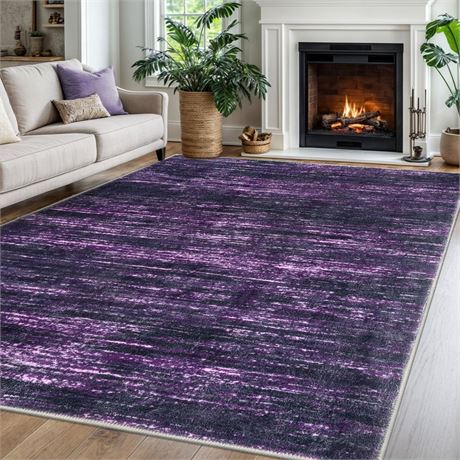 SIILOOM 6x9 Modern Abstract Area Rug for Bedroom, Purple White Large Super Soft