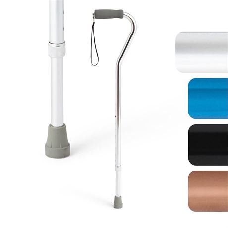 Medline Aluminum-Chrome Offset Walking Cane, Adjusts 29–38” & Supports Up to