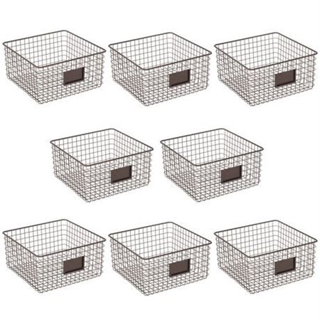 MDesign Square Steel Wired Storage Organizer Bin Baskets with Label Slot for