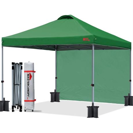 MASTERCANOPY Durable Pop-up Canopy Tent with 1 Sidewall (10'x10',Forest Green)