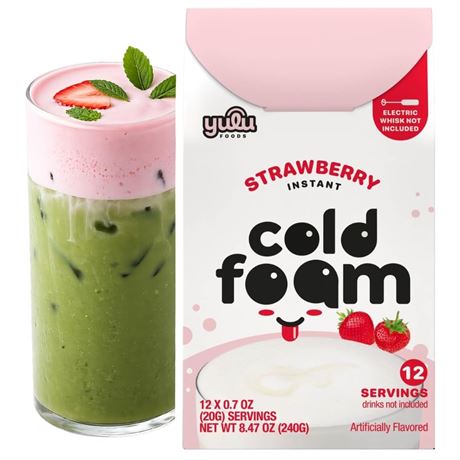 YULU FOODS Strawberry Instant Cold Foam Sticks (12 Servings, 8.47 oz) |