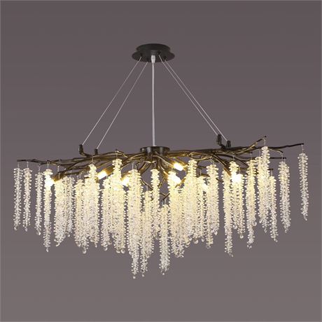 Modern Crystal Tree Branch Chandelier Black, L42'' Art Deco Large Rectangle