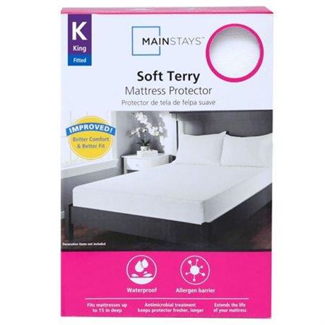 Mainstays Soft Terry Waterproof Fitted Mattress Protector  King