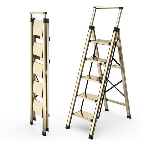 HBTower Step Ladder 5 Step Ladder Folding Aluminum Step Ladder with Wide