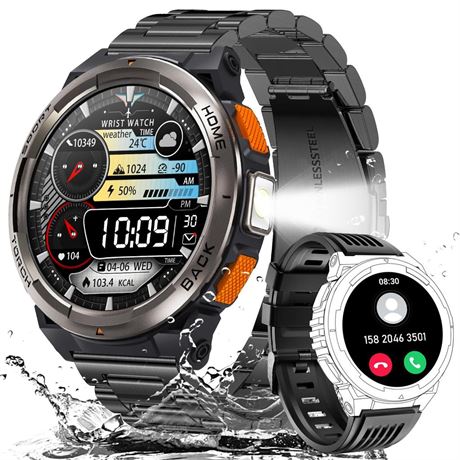 EIGIIS KE5 Military Smart Watch for Men with Flashlight SOS 3ATM Waterproof