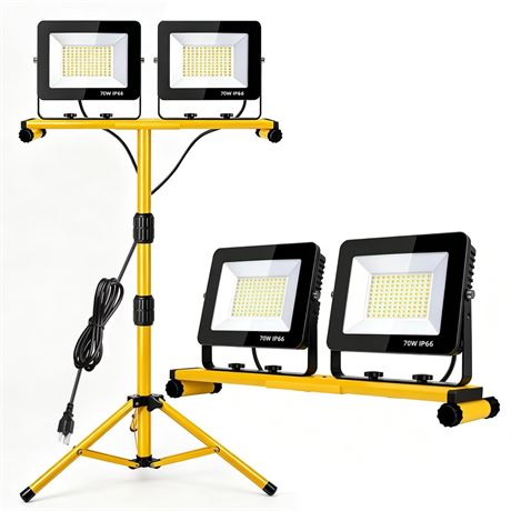 LED Work Lights with Stand, 14000 Lumen, 2-Head Adjustable Work Light,