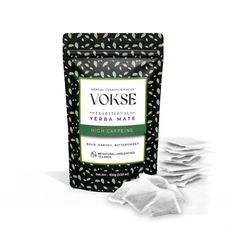 Vokse Yerba Mate Unsmoked Natural Tea Bags 70mg Caffeine Coffee Replacement