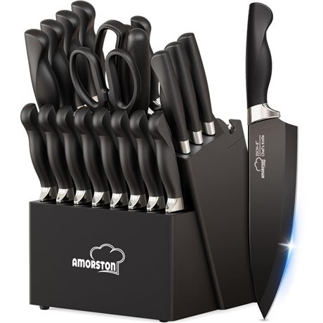 Knife Set, Amorston 21 Pieces Kitchen Knife Set with Block and Sharpener,