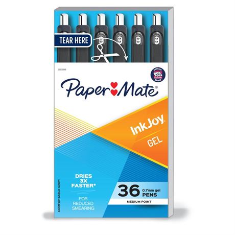 Paper Mate InkJoy Gel Pens, Medium Point (0.7mm), Black, 36 Count 36 Count