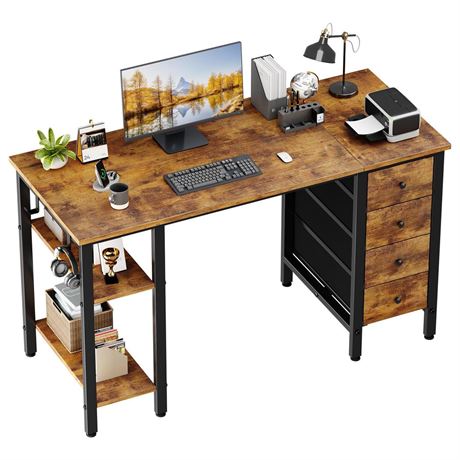 Lufeiya 47 inch Desk with 4 Drawers & Storage Shelves, Writing Work Study