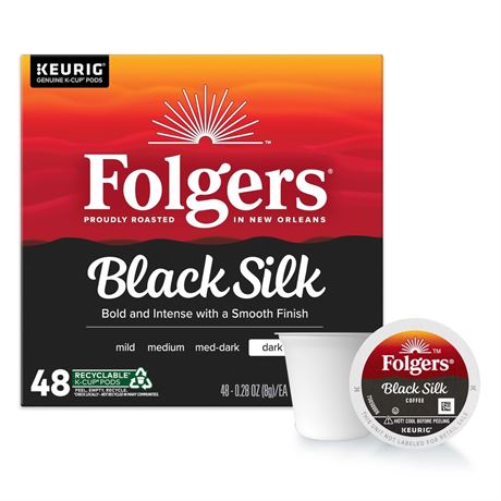 Folgers Black Silk Coffee, Dark Roast, 48 Keurig K-Cup Pods