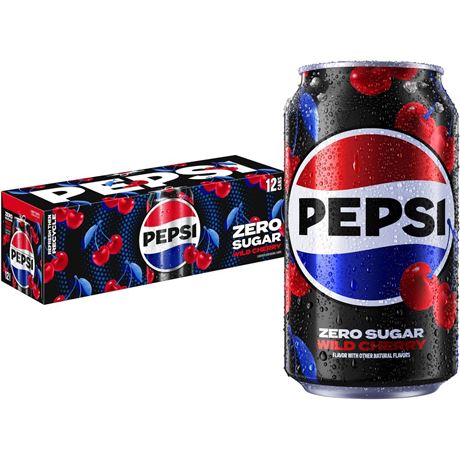 Pepsi Cola Zero Sugar Wild Cherry Soda Pop, 12 fl oz, 12 pack