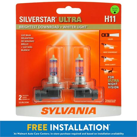 SYLVANIA H11 SilverStar ULTRA Halogen Headlight Bulb, 2 Pack