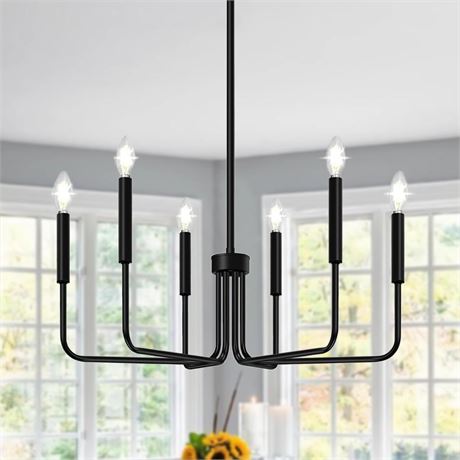 Black Chandelier, 6-Light Farmhouse Chandelier for Dining Room Lighting