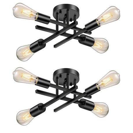 Industrial 4-Light Semi Flush Mount Ceiling Light Fixture, Modern Black Close