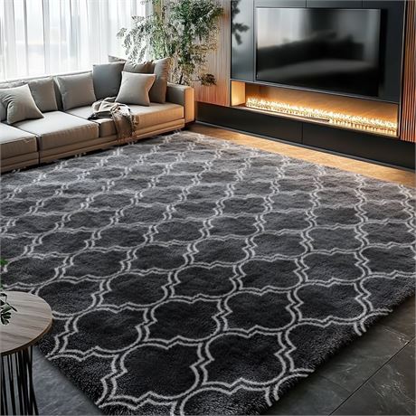 Pentantan 5ft x 8ft Geometric Shag Area Rugs for Living Room, Moroccan Fluffy