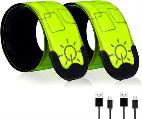 LED Safety Wristband Lights - 2 Pack Rechargeable Light Up Arm Ankle Band Kids