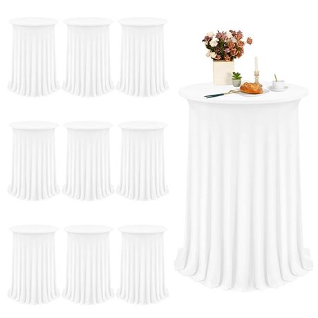 10 Pack Round Spandex Cocktail Table Skirt, 32x43 inch Stretch Cocktail