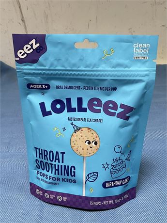 Lolleez by EEZ Co. Organic Throat Soothing Pops - Birthday Cake - 15ct
