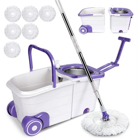 Mop and Bucket with Wringer Set, Spin Mops with Bucket and Foot Pedal, Mops and