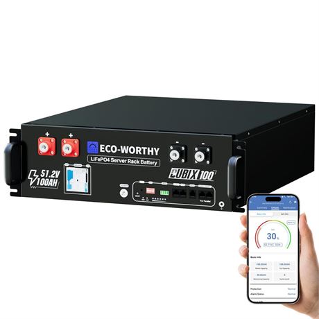 ECO-WORTHY Cubix100 48V 100Ah LiFePO4 Lithium Battery w/Bluetooth | UL9540 &