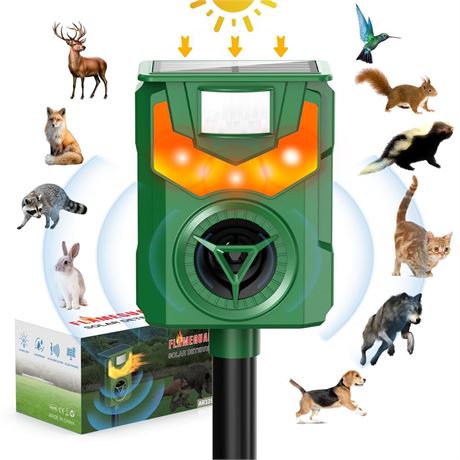 Solar Powered Ultrasonic Animal Repeller, Outdoor Cat Repeller, Flaming Eye