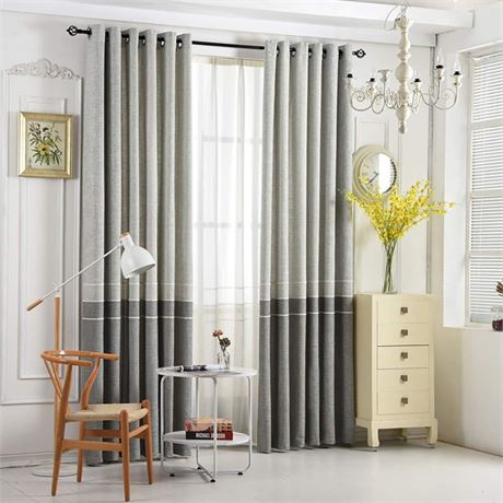 VOGOL Chenille Jacquard Elegant Curtains Simple Style Grommet Window Panels for