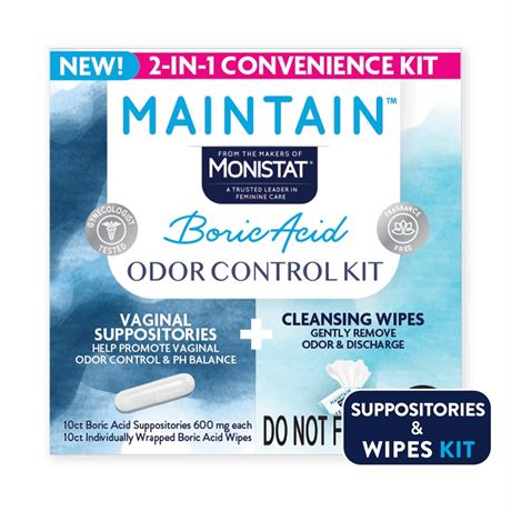 Monistat Maintain Boric Acid for Vaginal Odor Convenient 2-in-1 Kit, 10