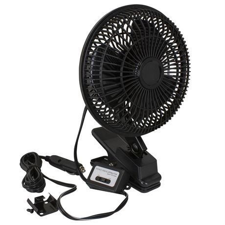 Auto Drive Black 12-Volt 6" Car Clip-on or Dash Mount Fan