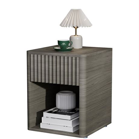 VICITON Fluted Narrow Night Stand,Thin Nightstand with Leather Surface, Small