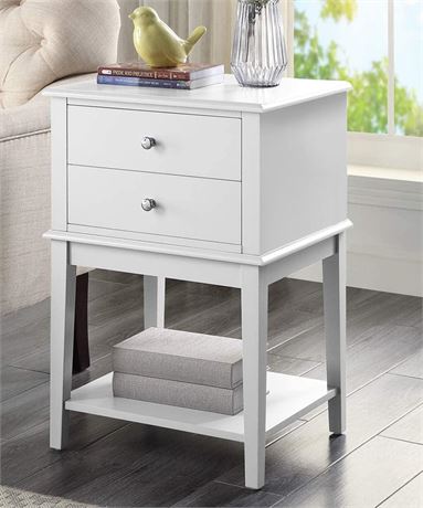 White Nightstand with 2 Drawers Tall 28", Modern Large End Table Living Room,