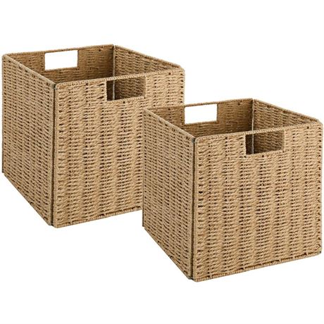 Vagusicc Wicker Baskets, Set of 2 Hand-Woven Storage Baskets for Shelves with