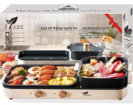 YEZZZZ Electric Hot Pot with Grill,Indoor Hot Pot 2 in 1 Multi-function