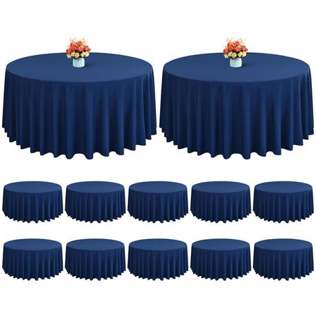 12 Pack Navy Blue Round Tablecloths 120 Inch - Circle Bulk Linen Polyester