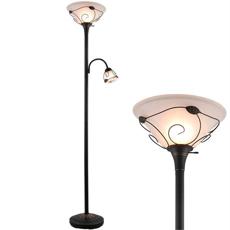 VONLUCE Torchiere Floor Lamp with Side Reading Light, 3-Way Switch Combo