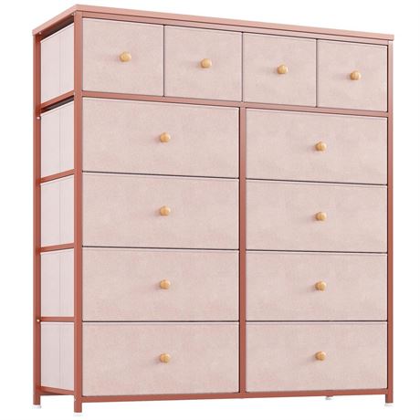 EnHomee Pink Dresser for Girls Bedroom with 12 Drawers, Dresser for Bedroom