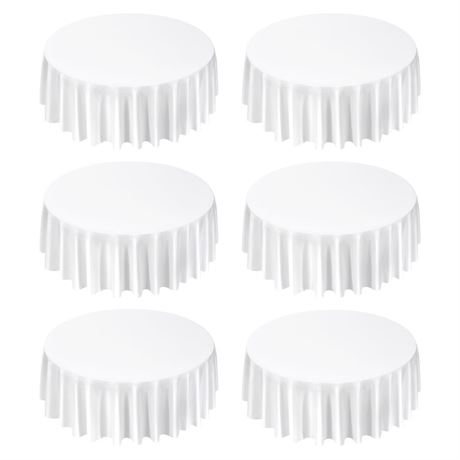 KFFKFF White Round Tablecloths 6 Pack, 120-Inch Diameter, Durable and