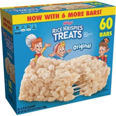 60/carton Kellogg's Rice Krispies Treats, Original Marshmallow, 0.78 Oz Pack,