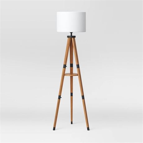 60"x20.25" Tripod Floor Lamp with Shelf Brown Wood (Includes LED Light Bulb) -