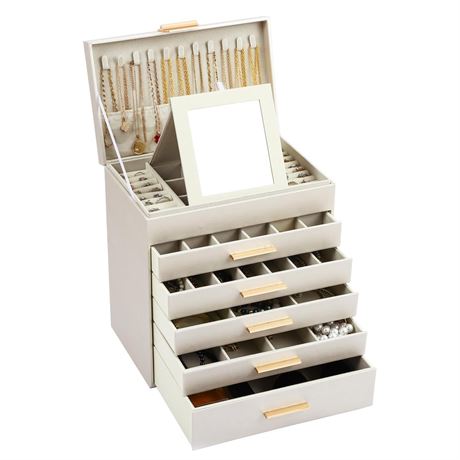 BOOVO Jewelry Boxes for Women, White and Black 6 Layer Large Jewelry Box for